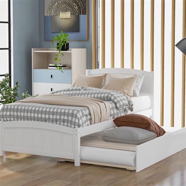 Twin size Platform Bed with Trundle, White