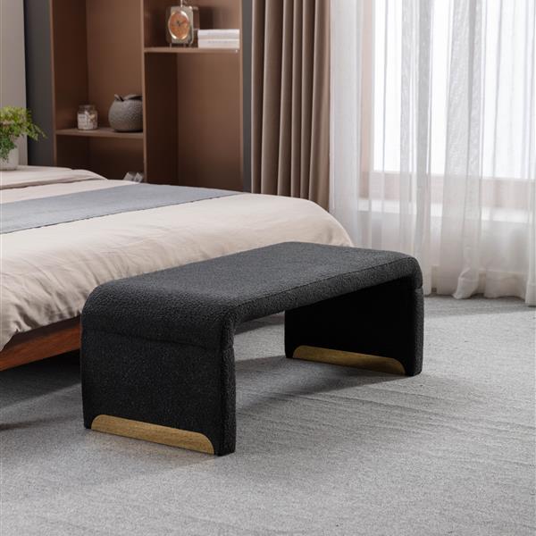 New Fabric Loveseat Footstool Bedroom Bench Shoe Bench With Gold Metal Legs,Black