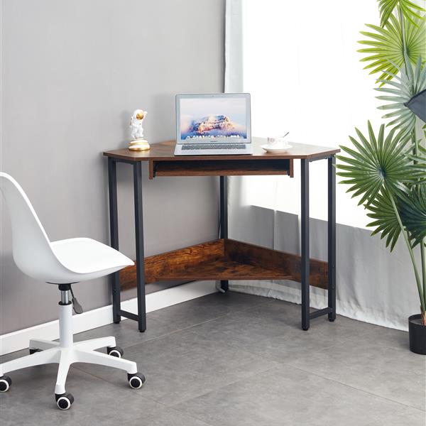 Triangle Computer Desk,Corner Desk With Smooth Keyboard Tray& Storage Shelves ,Compact Home Office,Small Desk With Sturdy Steel Frame As Workstation For Small Space,hps,28.34''L 24''W 30.11''H