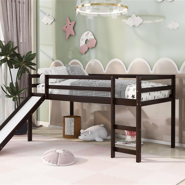 Loft Bed with Slide, Multifunctional Design, Twin (Espresso)