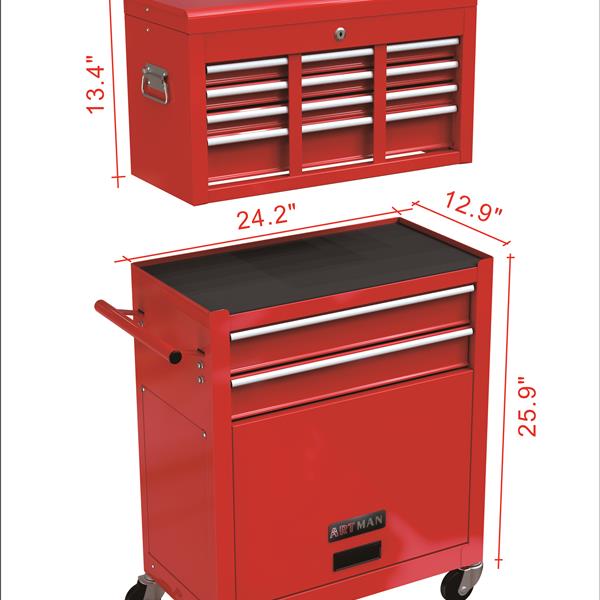 High Capacity Rolling Tool Chest with Wheels and Drawers, 8-Drawer Tool Storage Cabinet--RED