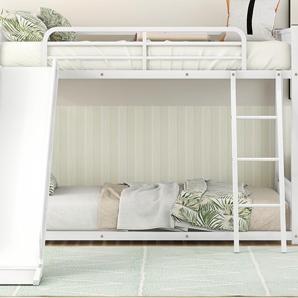 Metal Bunk Bed with Slide, Twin over Twin, White