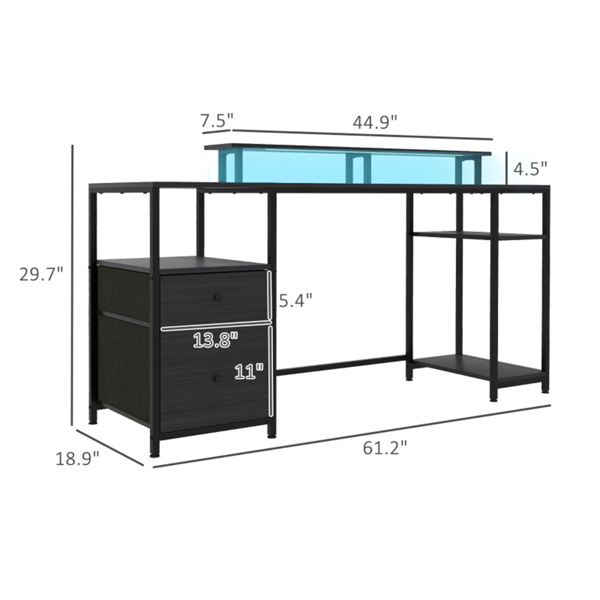 Office Computer Desk  with LED Lights -black