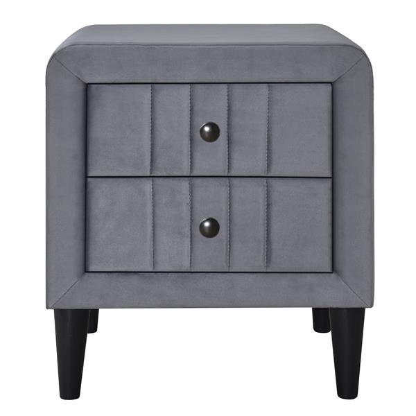 Upholstered Wooden Nightstand with 2 Drawers,Fully Assembled Except Legs and Handles,Velvet Bedside Table-Gray