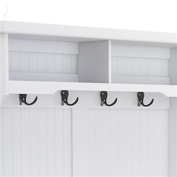 Entryway hall tree with coat rack 4 hooks and storage bench shoe cabinet white