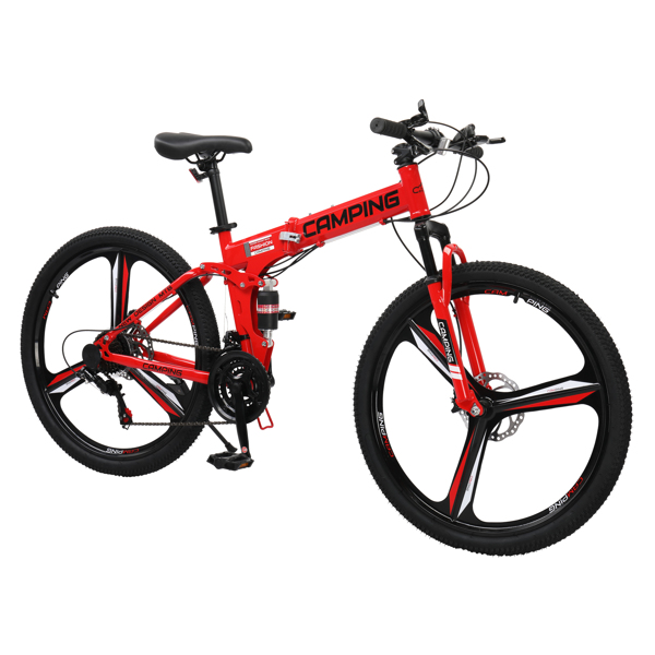 CamPingSurvivals 26in 150kg 21-Speed Shimano Variable Speed High Carbon Steel Land Rover Tri-Knife Wheels Foldable  Mountain Bike Red