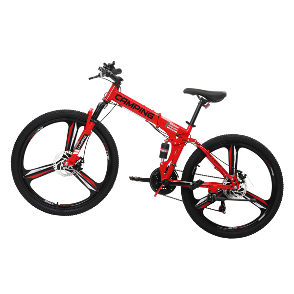 CamPingSurvivals 26in 150kg 21-Speed Shimano Variable Speed High Carbon Steel Land Rover Tri-Knife Wheels Foldable  Mountain Bike Red