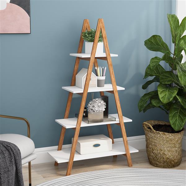 Solid bamboo wood oxford “A”frame ladder display bookshelf