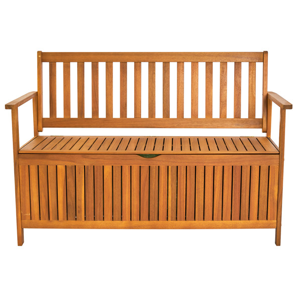 Wooden Outdoor Storage Bench Large Deck Box, Entryway Storage Bench with Inner Waterproof Dustproof Lining for Patio Garden Balcony Yard, Natural Wood Color