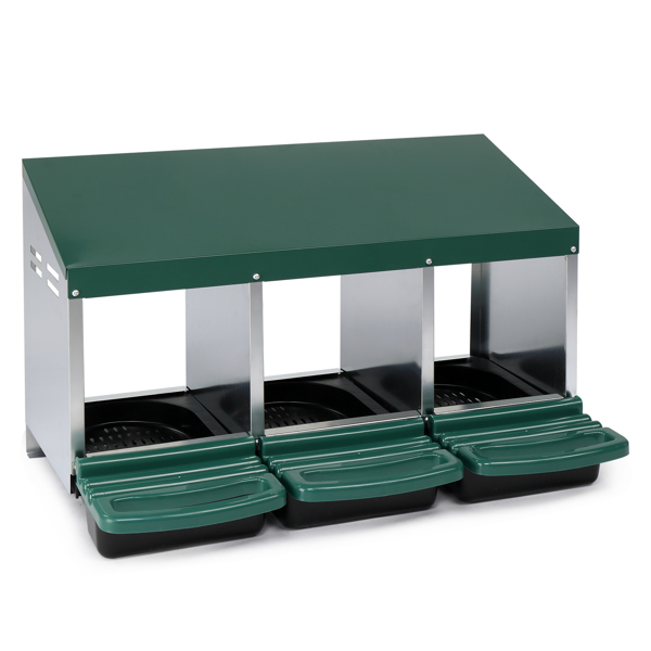 3 Compartment Roll Out Chicken Nesting Box with Plastic Basket, Egg Nest Box Chicken Laying Box Hens Chicken Coop Box, Green