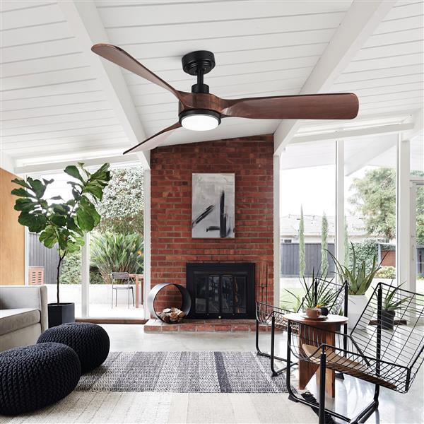 52 in. Integrated LED Indoor Brown Wood Ceiling Fan with Light Kit and Remote Control