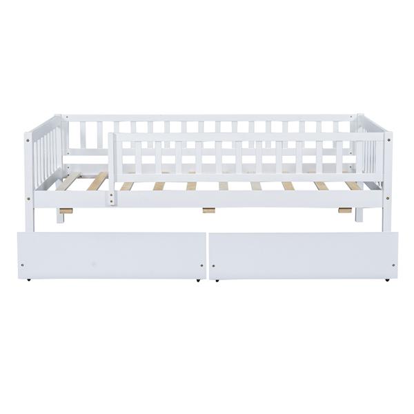 Twin Size Daybed Wood Bed with Two Drawers , White