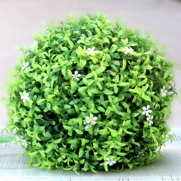 15'' Artificial Boxwood Topiaries,Garden Faux Topiary Ball Plants with White Flower for Indoor or Outdoor Decor