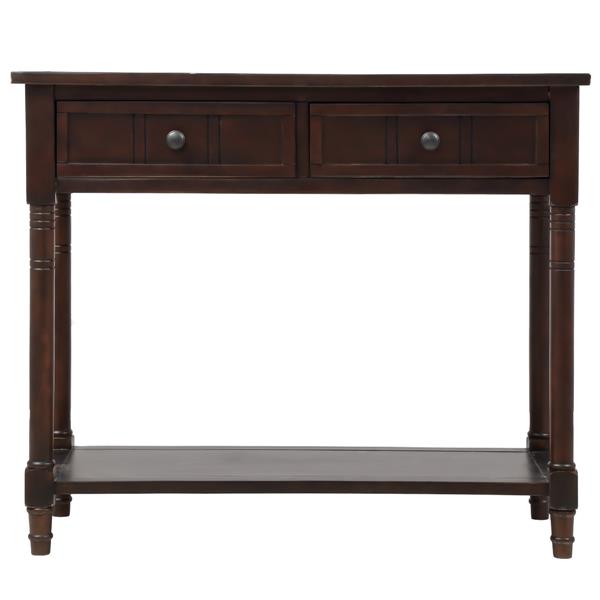 Series Console Table Traditional Design with Two Drawers and Bottom Shelf (Espresso)