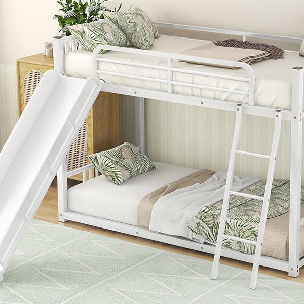 Metal Bunk Bed with Slide, Twin over Twin, White