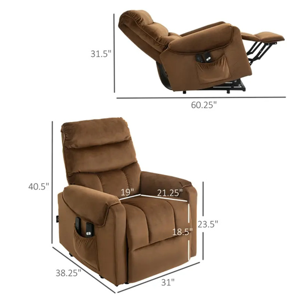 Brown Velvet Recliner Chair,Power Lift Chair with Vibration Massage, Remote Control