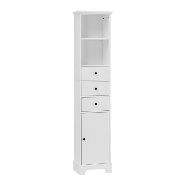 White Tall Bathroom Cabinet,  Storage Cabinet with 3 Drawers and Adjustable Shelf, MDF Board with Painted Finish