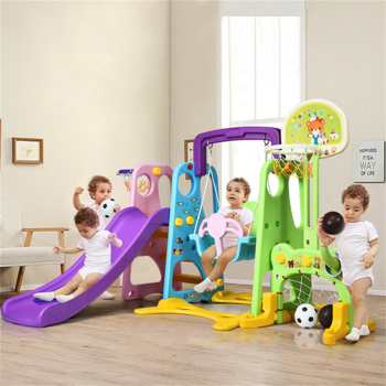 6-in-1 Kids Portable Slide Rocking Horse Toy with Basketball Hoop and Ring Toss
