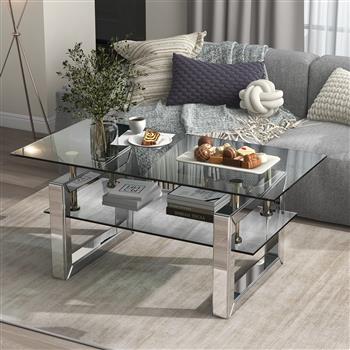 W 39.4\\" X D 19.7 \\" X H 17.7\\" Transparent tempered glass coffee table, coffee table