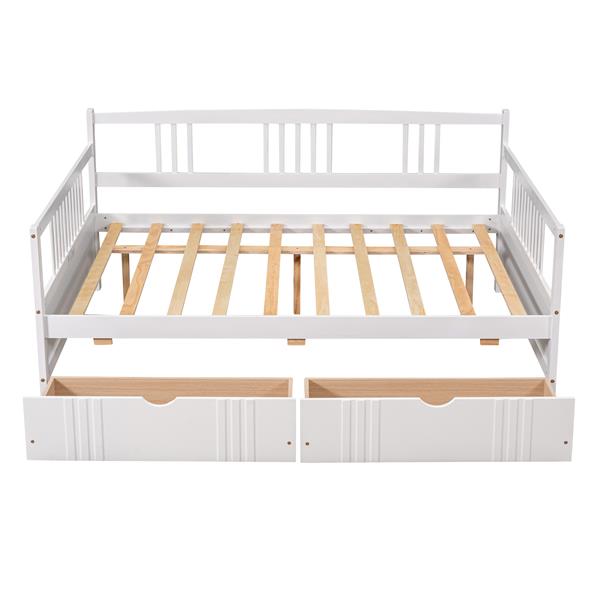 Full Size Daybed Wood Bed with Two Drawers,White