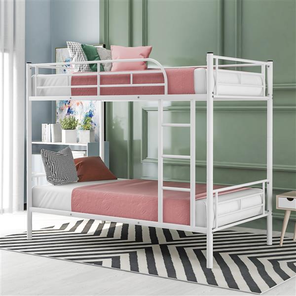 Twin Over Twin Metal Bunk Bed (White)