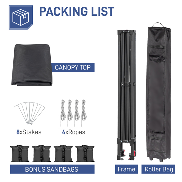 10x10ft Instant Portable Pop Up Canopy Tent  PVC Coated Shelter with Wheeled Carry Case, 4 Sand Bags - Black Top