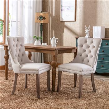 Modern, High-end Tufted Solid Wood Contemporary Velvet Upholstered Dining Chair with Wood Legs Nailhead Trim 2-Pcs Set,Beige, SW2001BG