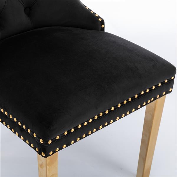 Furniture,Modern, High-end Tufted Solid Wood Contemporary Velvet Upholstered Dining Chair with Golden Stainless Steel Plating Legs,Nailhead Trim,Set of 2，Black and Gold, SW1601BK