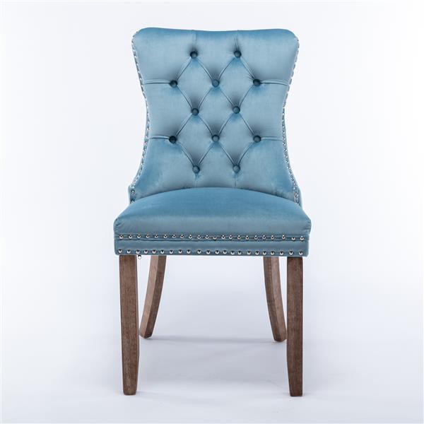 Modern, High-end Tufted Solid Wood Contemporary Velvet Upholstered Dining Chair with Wood Legs Nailhead Trim 2-Pcs Set,Light Blue