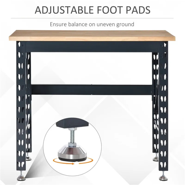 45" Garage Work Bench with Adjustable Footpads and  Wood Tabletop Tool Table