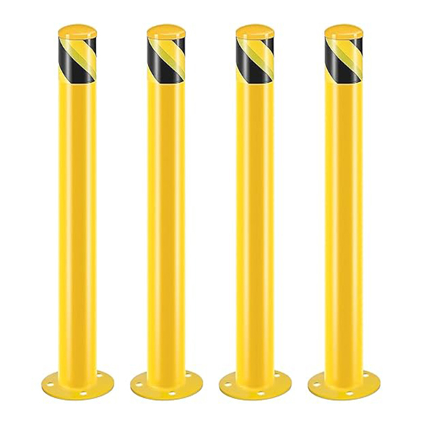 Safety Bollard Post, 91cm Height Steel Bollards, 7.6cm Diameter Parking Bollard, Yellow Powder Coated Safety Parking Barrier Post, for Traffic Sensitive Areas, 4PCS 