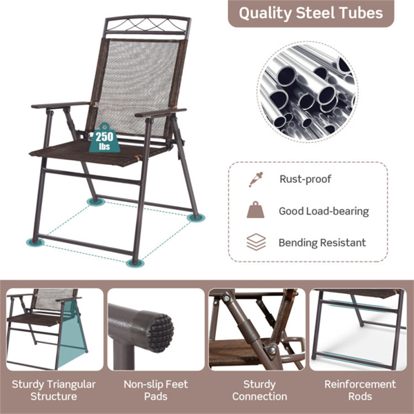 4pcs Patio Folding Sling Chairs Camping Chair,Steel,Coffee Color