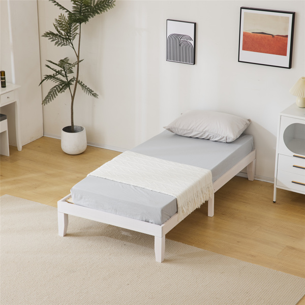 Basic bed frame washed white Twin 197.2*96.5*30.5cm wooden bed