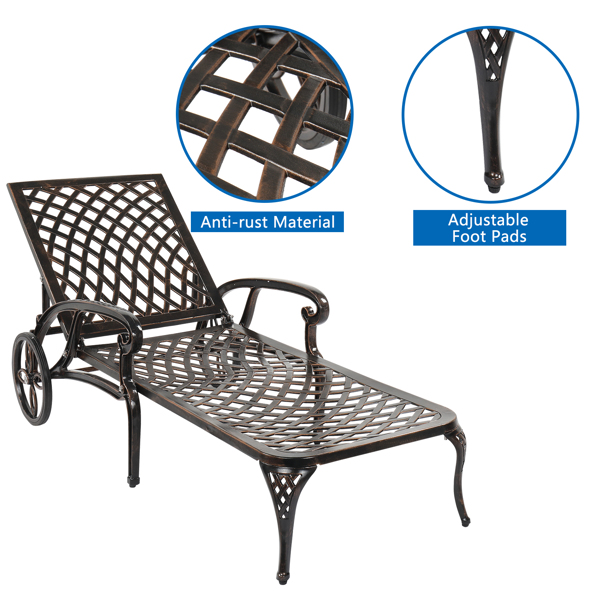 【Replace 60810204】193*64.5*93cm Backrest Adjustable Courtyard Cast Aluminum Lying Bed Bronze