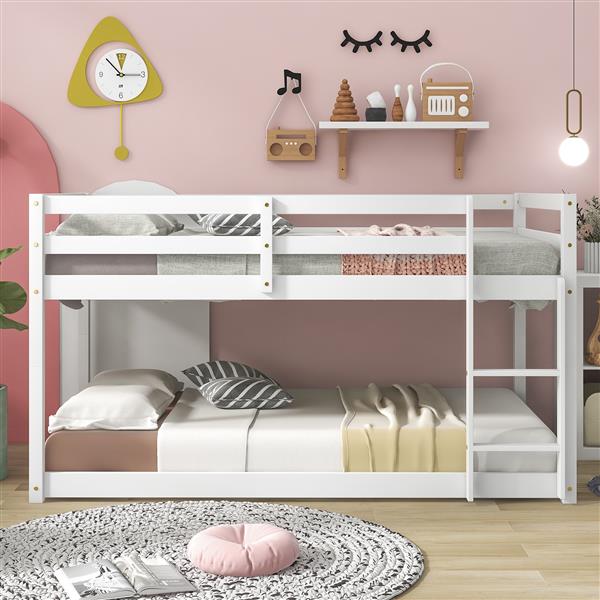 Twin over Twin Floor Bunk Bed, White