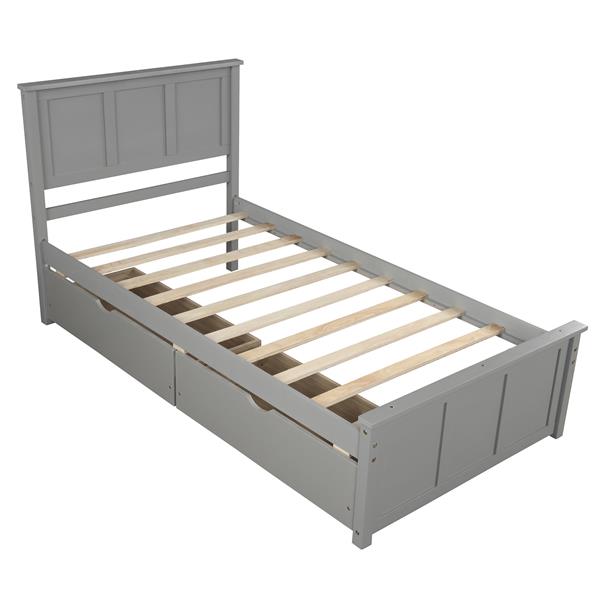 Platform Storage Bed, 2 drawers with wheels, Twin Size Frame, Gray