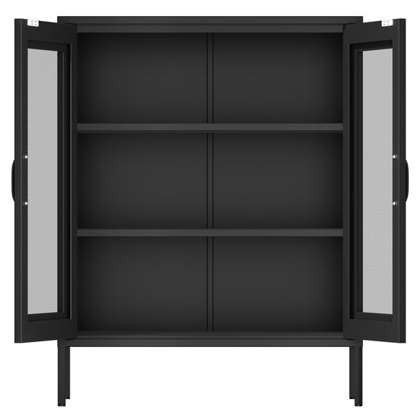  Metal Storage Cabinet with Mesh Doors, Liquor Cabinet with Adjustable Shelves for Kitchen,  Living Room, Home Office, Black