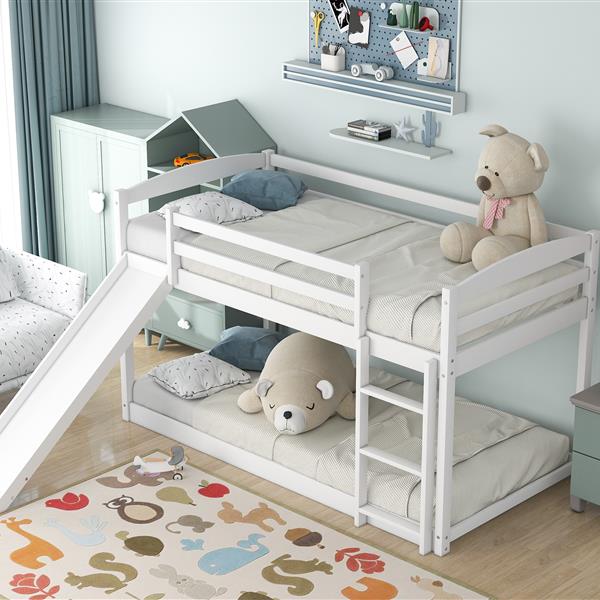 Twin over Twin Bunk Bed with Convertible Slide and Ladder , White