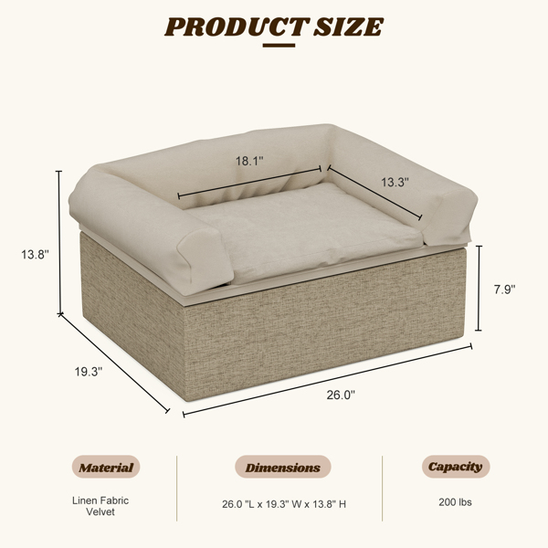 Luxury Dog Sofa Bed Soft Velvet Pet Couch with Storage Box Removable&Washable Fancy Dog Couch for Small Medium Dogs, Cats, Small Animals (Khaki) （禁售Temu！！！）