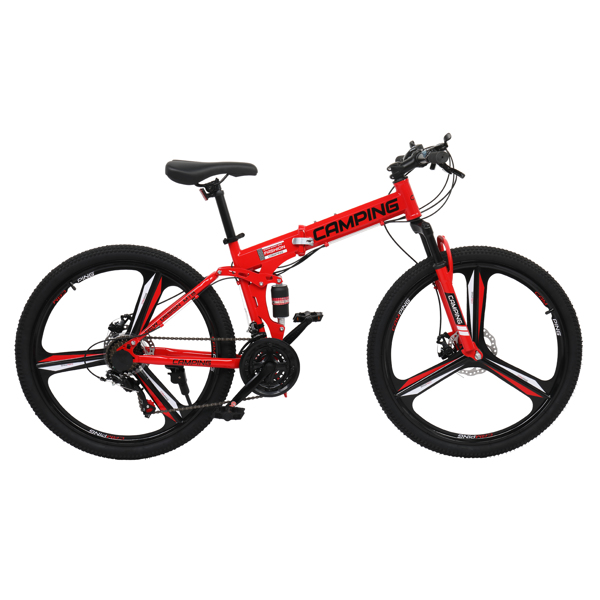 CamPingSurvivals 26in 150kg 21-Speed Shimano Variable Speed High Carbon Steel Land Rover Tri-Knife Wheels Foldable  Mountain Bike Red