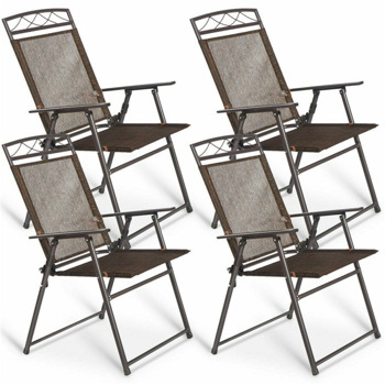 4pcs Patio Folding Sling Chairs Camping Chair,Steel,Coffee Color