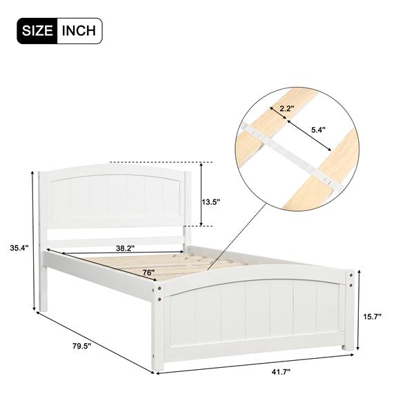 Wood Platform Bed with Headboard,Footboard and Wood Slat Support, White