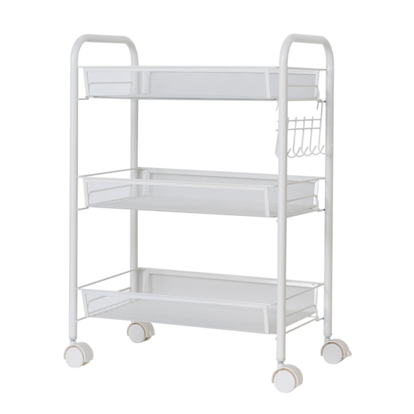 Exquisite Honeycomb Net Three Tiers Storage Cart with Hook Ivory White