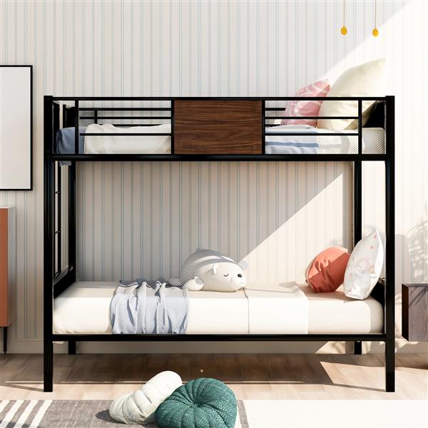 Full-over-full bunk bed modern style steel frame bunk bed with safety rail, built-in ladder for bedroom, dorm, boys, girls, adults(OLD SKU: MF190840AAD