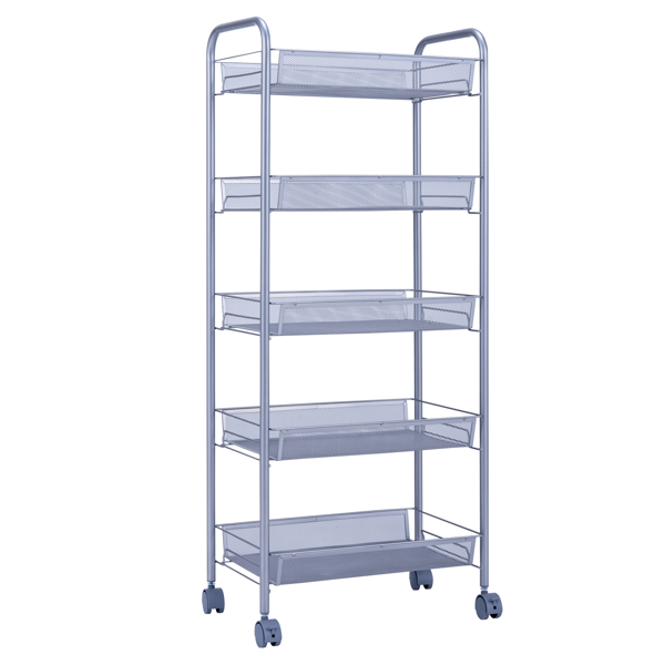 Honeycomb Mesh Style Five Layers Removable Storage Cart Silver