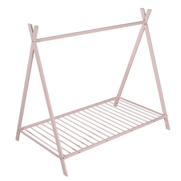 House Bed Tent Bed Frame Twin Size Metal Floor Play House Bed with Slat for Kids Girls Boys , No Box Spring Needed Pink