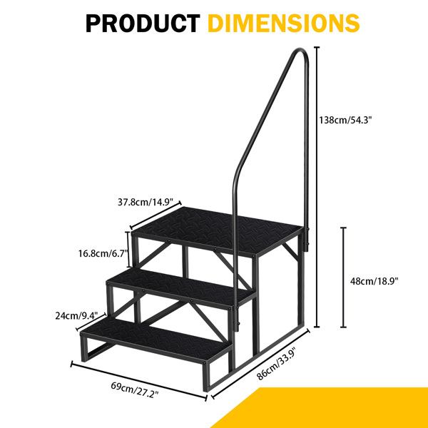 3 Step Ladder with Handrail, Swimming Pool Ladder Above Ground, 660 lb Load Capacity RV Steps with Anti-Slip Panel, Mobile Home Stairs for Reaching and Getting High