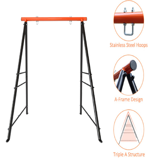 Porch Swing Frame, 550lbs Weight Capacity Swing Stand, Heavy Duty A-Frame Swing, Swing Stand Frame for Yoga Hammock Saucer Baby Porch Swing (Orange, Swing NOT Included)