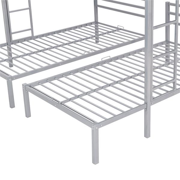 Full over Twin&Twin Size Bunk Bed with Built-in Shelf, Silver