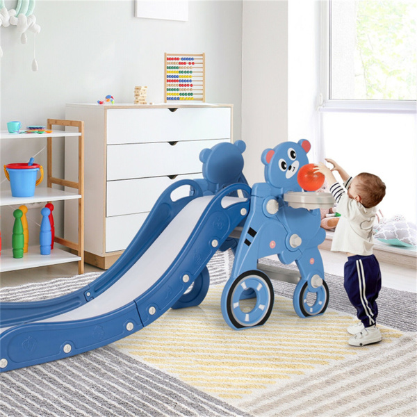 Blue Child safety slide，PlaySet with Ring Toss and Ball